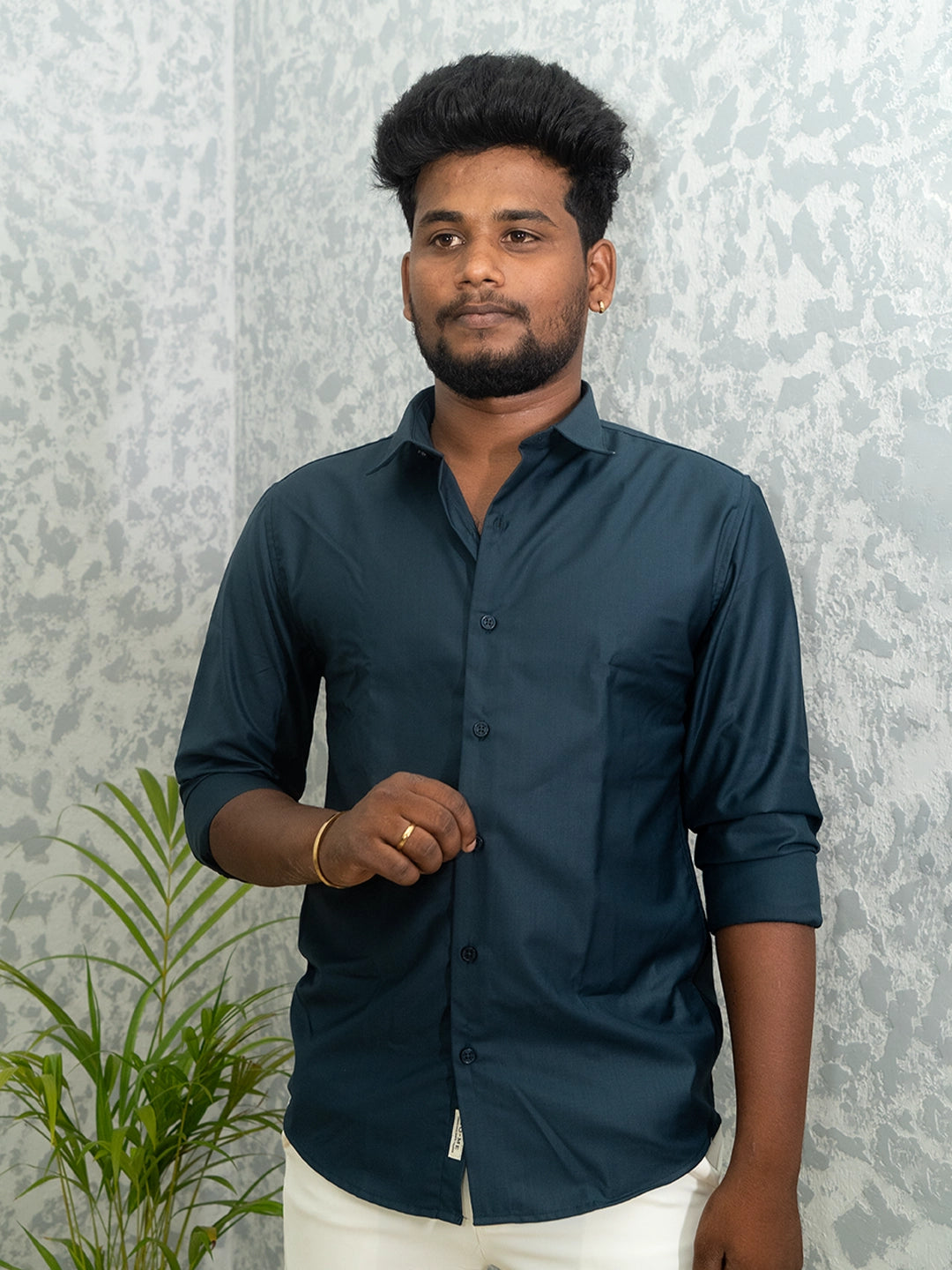 MYKY Men's Premium Melange Fabric Midnight Navy Shirt | Wrinkle Free | Regular Fit