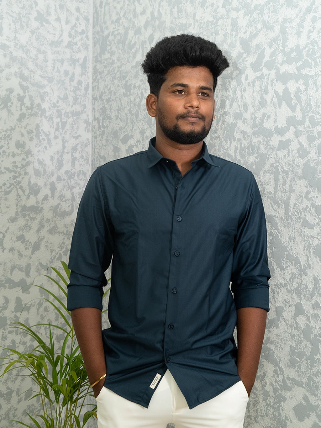 MYKY Men's Premium Melange Fabric Midnight Navy Shirt | Wrinkle Free | Regular Fit