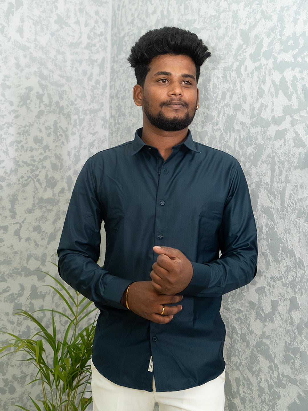 MYKY Men's Premium Melange Fabric Midnight Navy Shirt | Wrinkle Free | Regular Fit