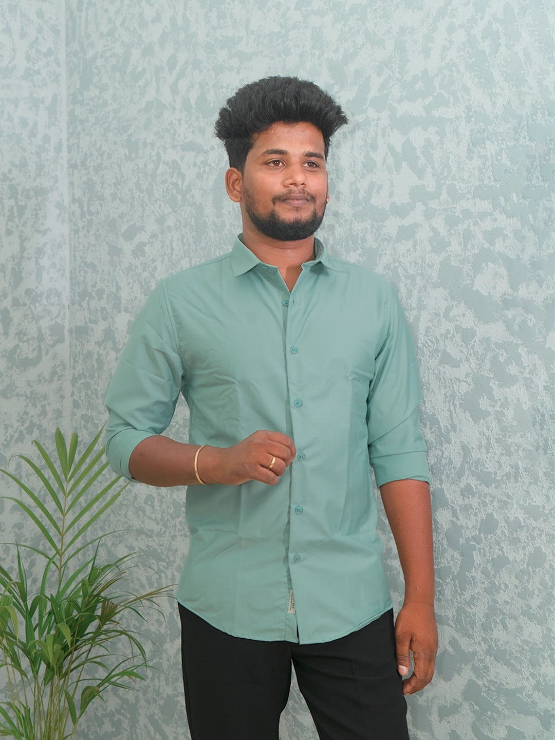 MYKY Men's Premium Melange Mint Green White Shirt | Wrinkle Free | Regular Fit