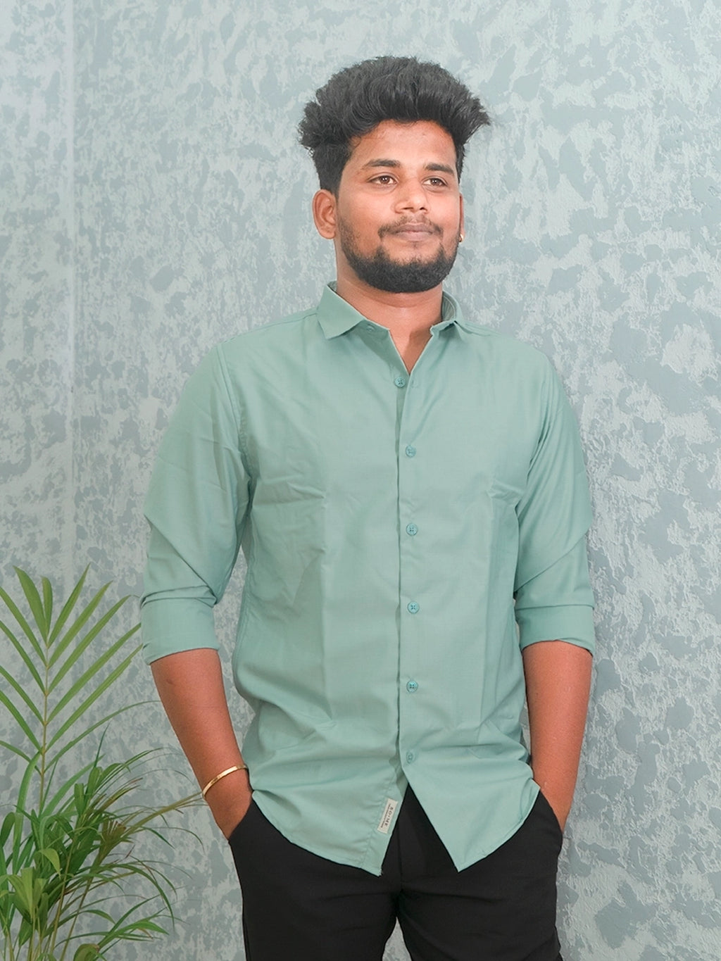 MYKY Men's Premium Melange Mint Green White Shirt | Wrinkle Free | Regular Fit