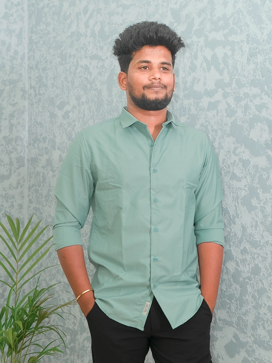MYKY Men's Premium Melange Mint Green White Shirt | Wrinkle Free | Regular Fit
