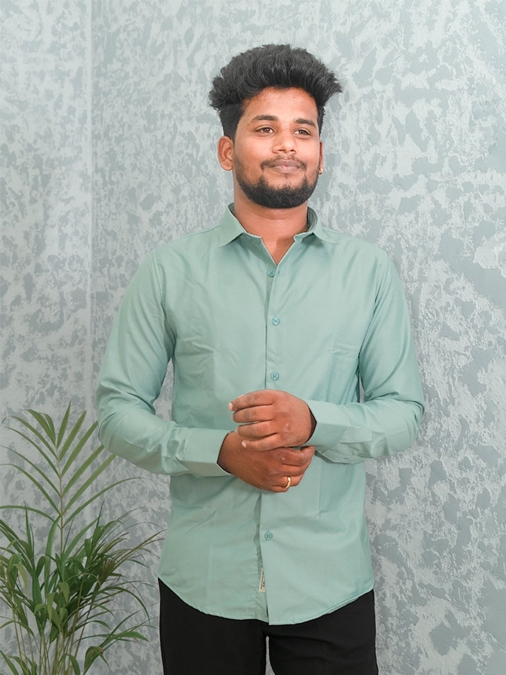 MYKY Men's Premium Melange Mint Green White Shirt | Wrinkle Free | Regular Fit