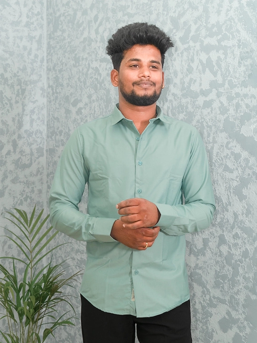 MYKY Men's Premium Melange Mint Green White Shirt | Wrinkle Free | Regular Fit