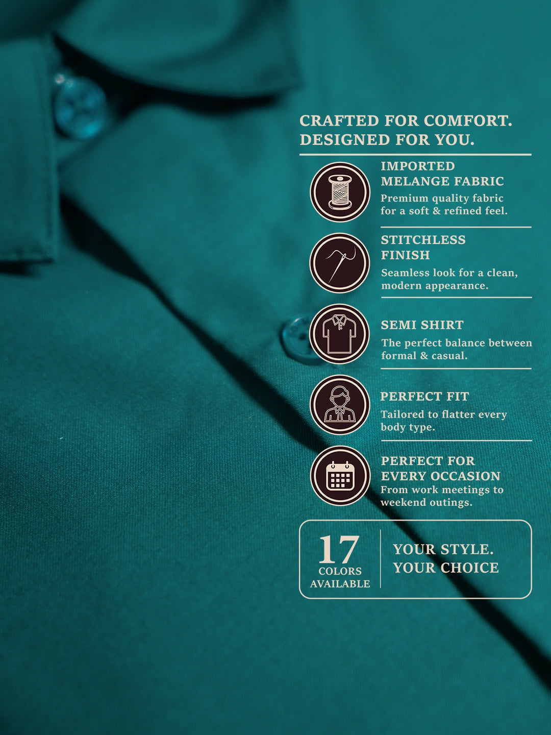 MYKY Men's Premium Melange Fabric Teal Blue Shirt | Wrinkle Free | Regular Fit