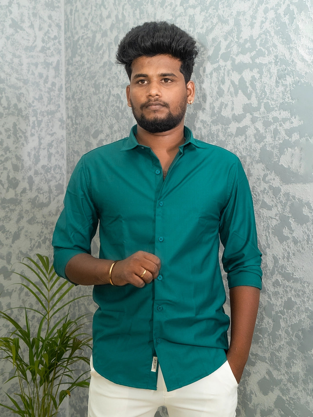MYKY Men's Premium Melange Fabric Teal Blue Shirt | Wrinkle Free | Regular Fit