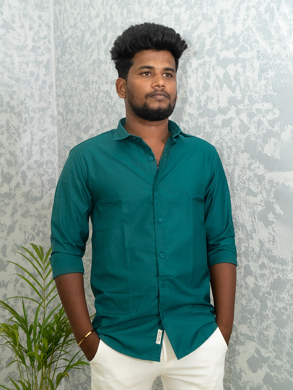 MYKY Men's Premium Melange Fabric Teal Blue Shirt | Wrinkle Free | Regular Fit