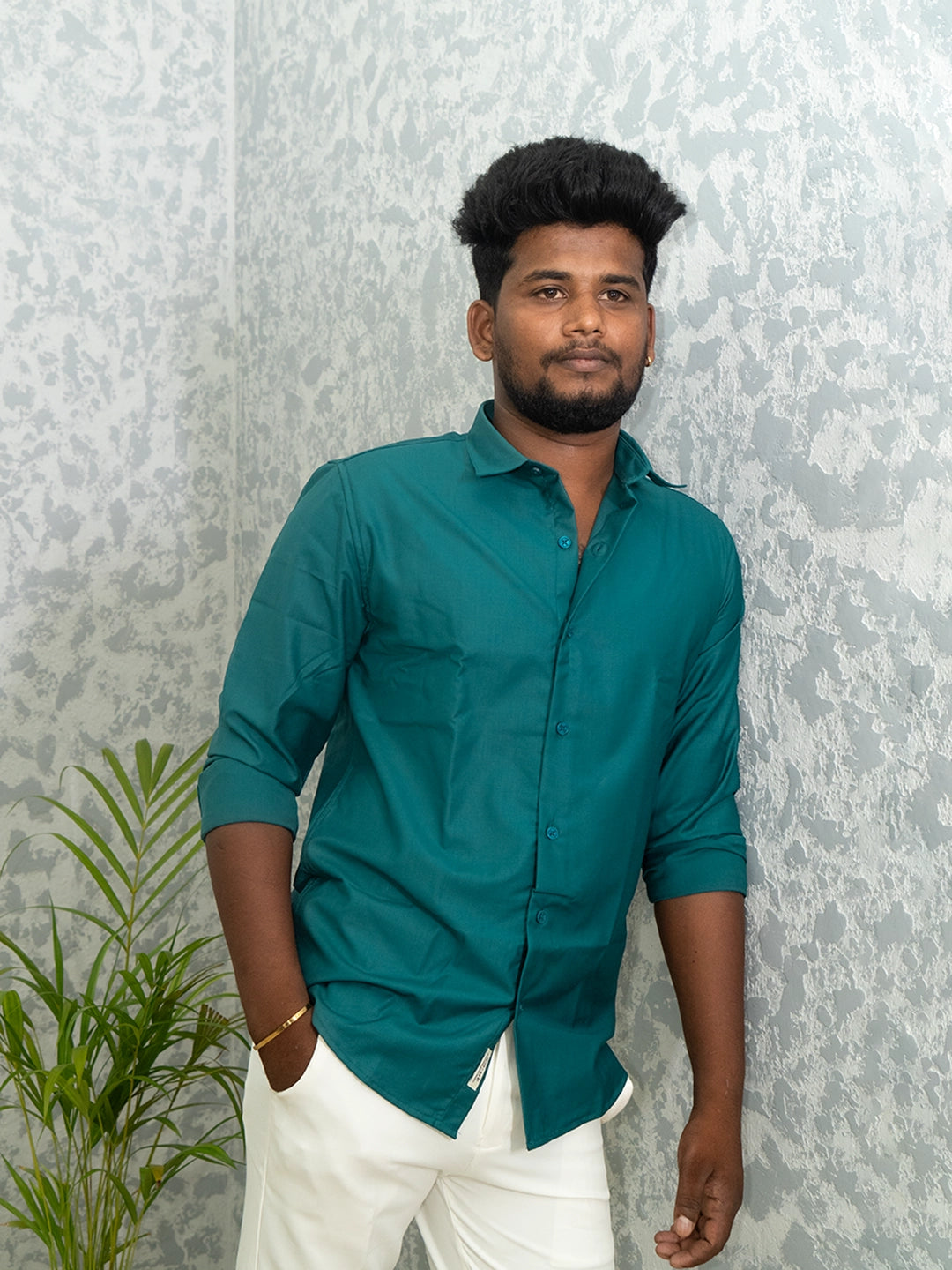 MYKY Men's Premium Melange Fabric Teal Blue Shirt | Wrinkle Free | Regular Fit