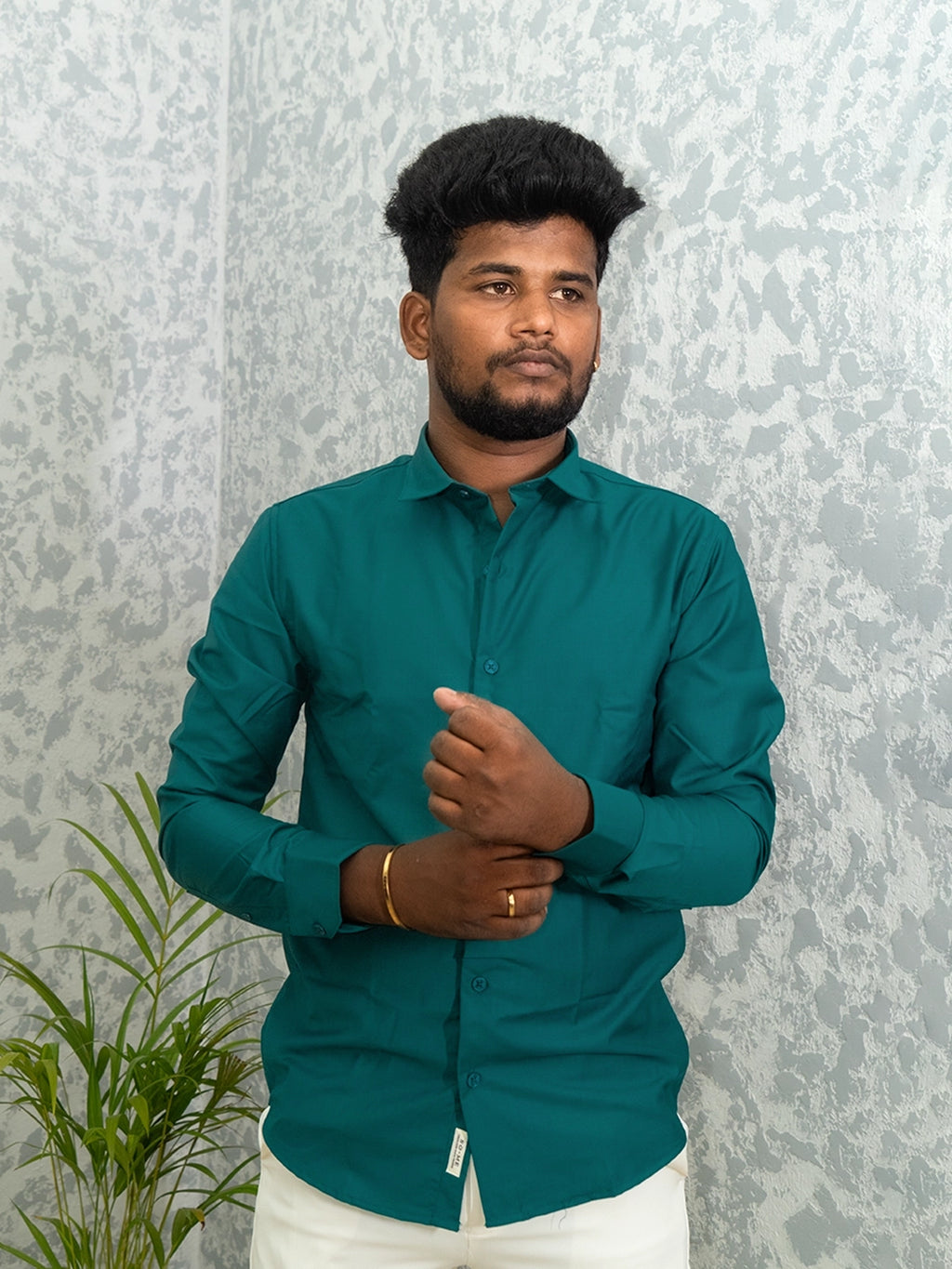 MYKY Men's Premium Melange Fabric Teal Blue Shirt | Wrinkle Free | Regular Fit