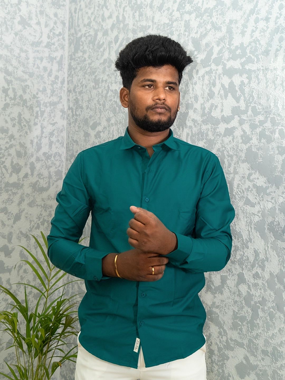 MYKY Men's Premium Melange Fabric Teal Blue Shirt | Wrinkle Free | Regular Fit
