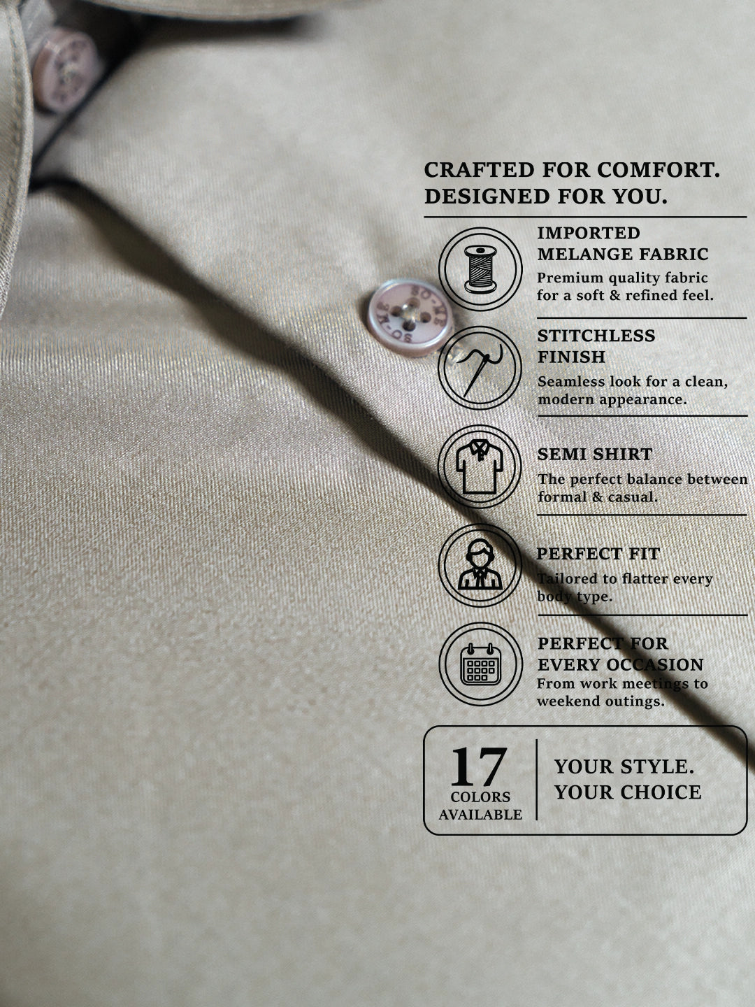 MYKY Men's Premium Melange Fabric Sand Beige Shirt | Wrinkle Free | Regular Fit