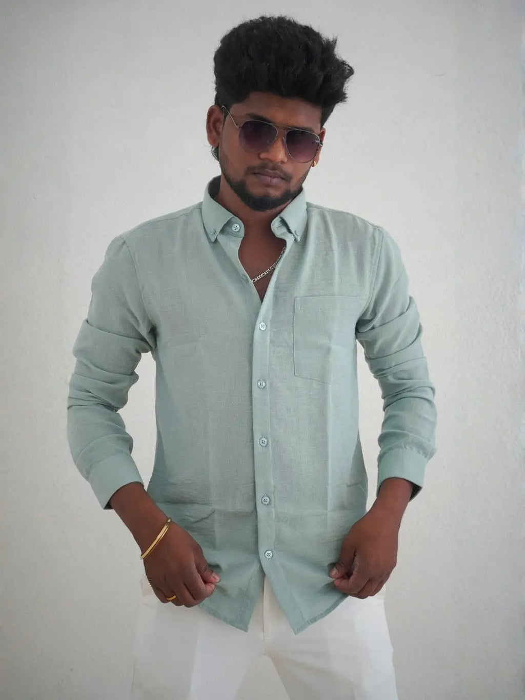 Sage Green Linen Shirt for Men | MYKY - MYKY