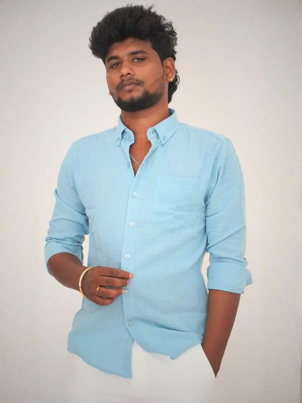 Sky Blue Linen Shirt for Men | MYKY - MYKY