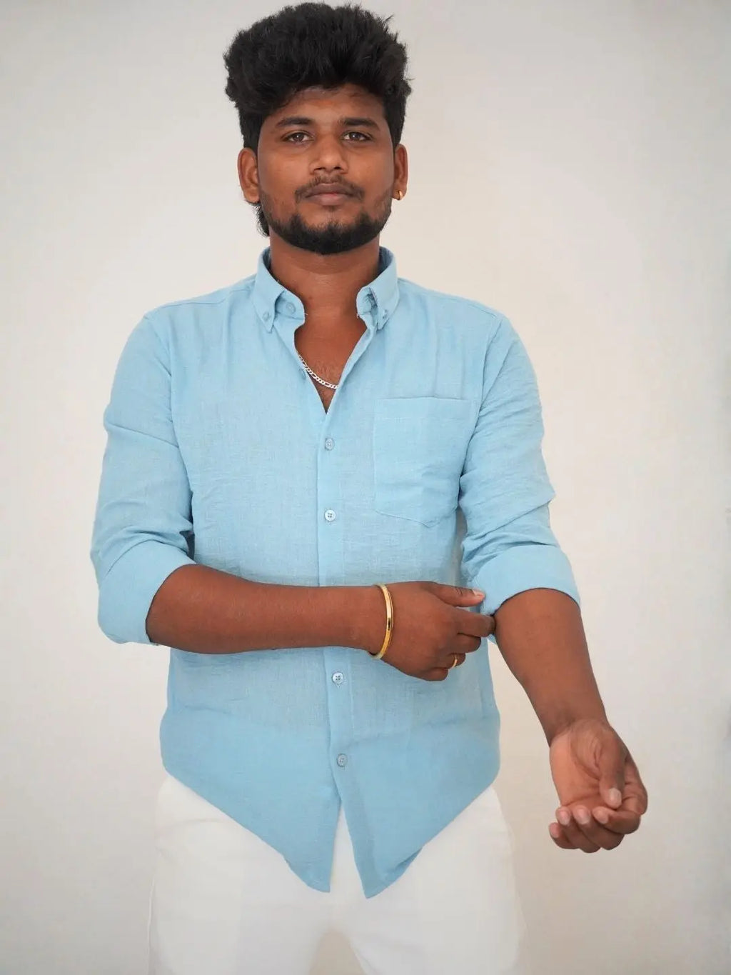 Sky Blue Linen Shirt for Men | MYKY - MYKY