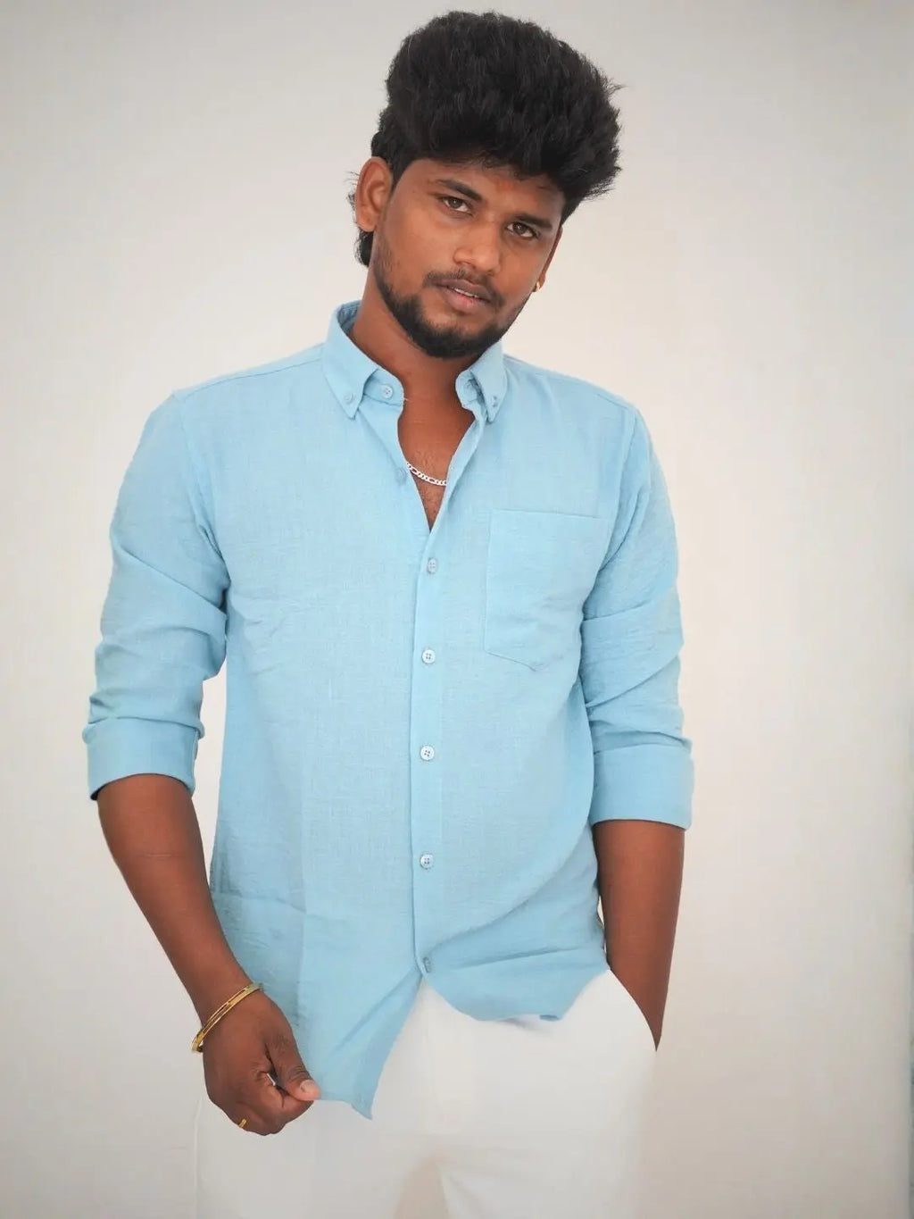 Sky Blue Linen Shirt for Men | MYKY - MYKY