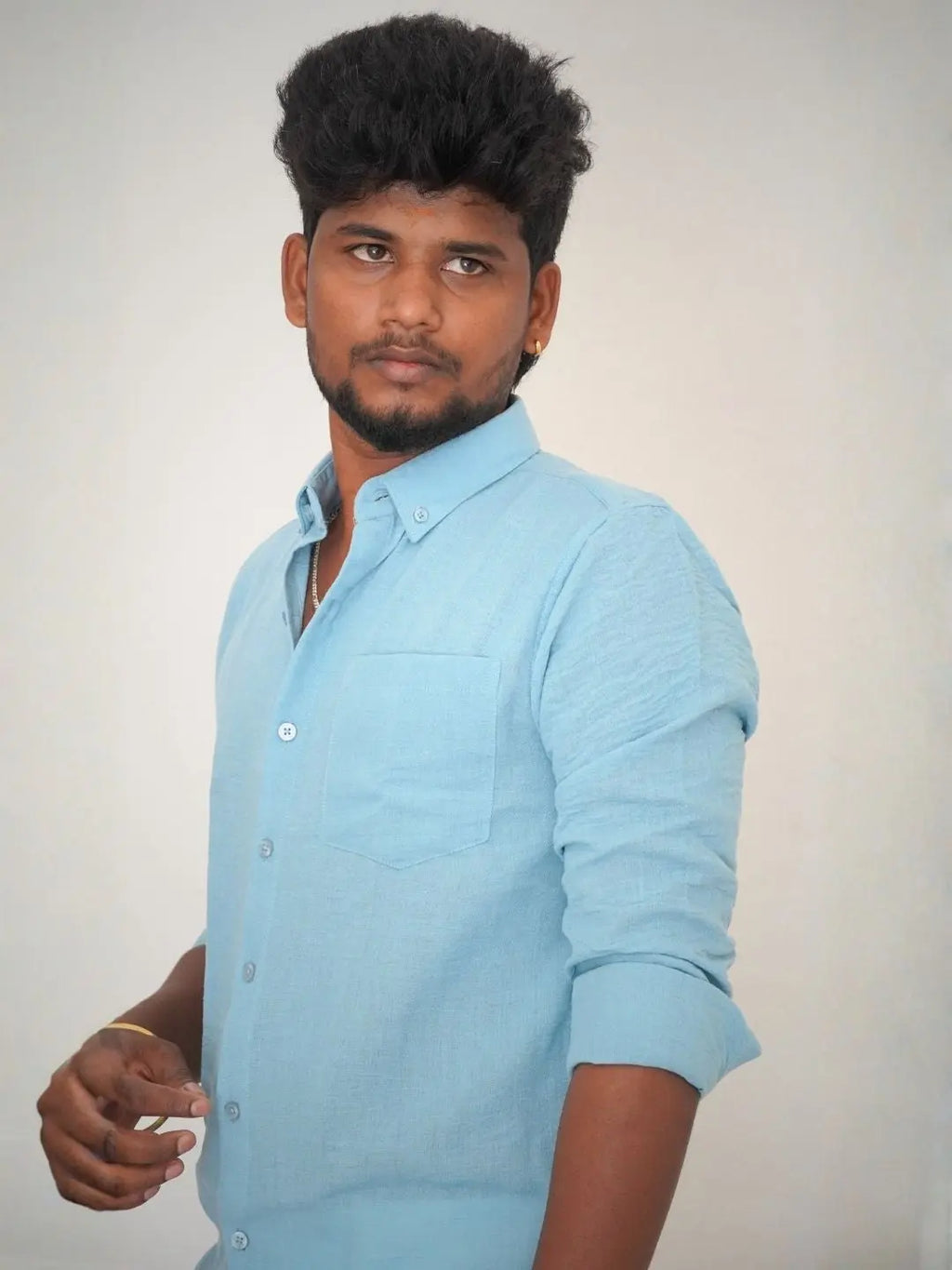 Sky Blue Linen Shirt for Men | MYKY - MYKY